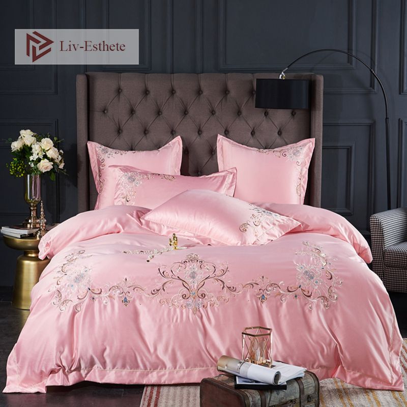 Liv Esthete Luxury A Silk B Cotton Pink Bedding Set Printed Duvet