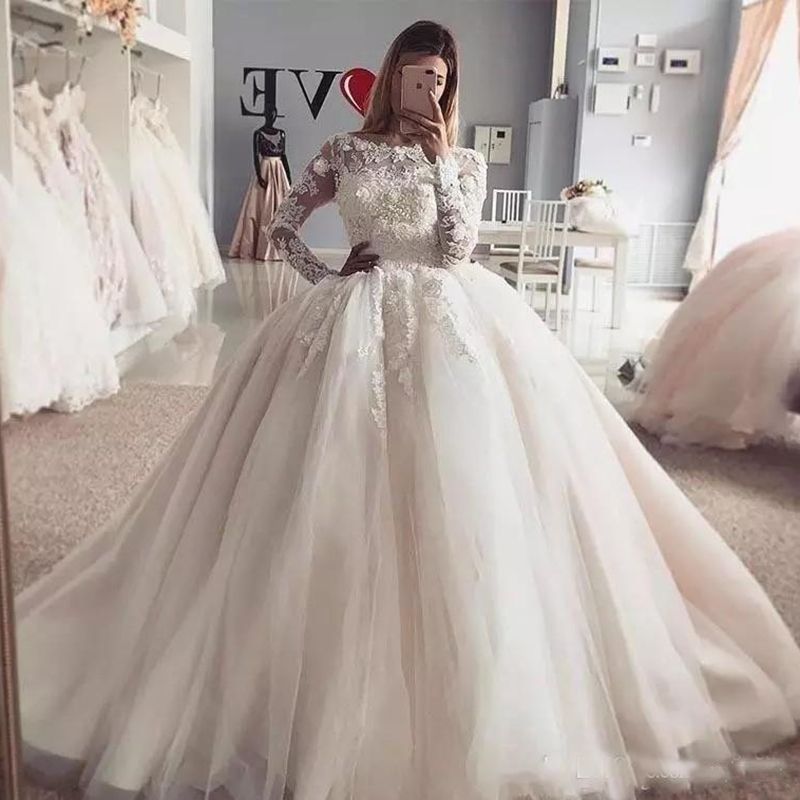 burlarse de promesa Todavía 2019 de la princesa boda de la vendimia vestidos de falda hinchada de manga  larga de