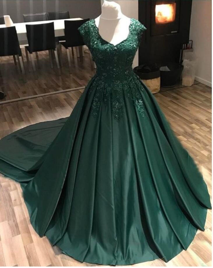 Dark Green Ball Gown Colorful Wedding Dresses With Cap