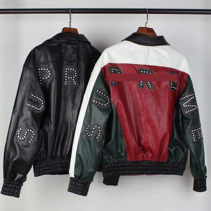 Supreme Studded Arc Logo Leather Jacket Red for Men