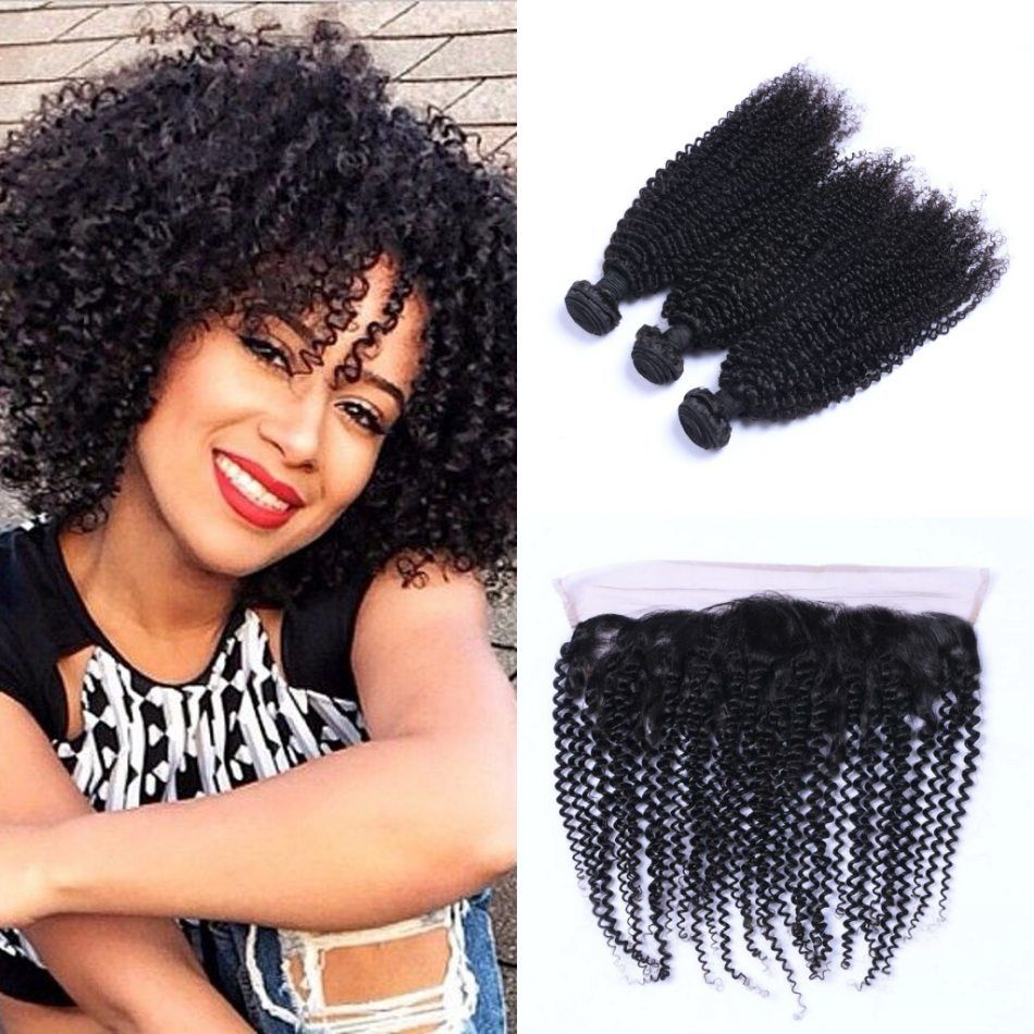 2019 Cambodian Hair Bundles With Frontal Closure 3 Bundles Kinky
