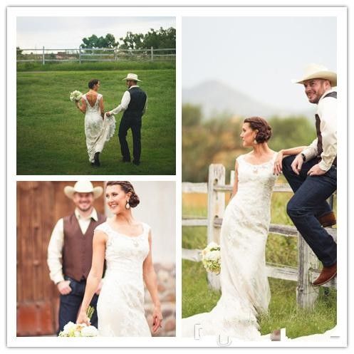 country lace wedding dress with boots