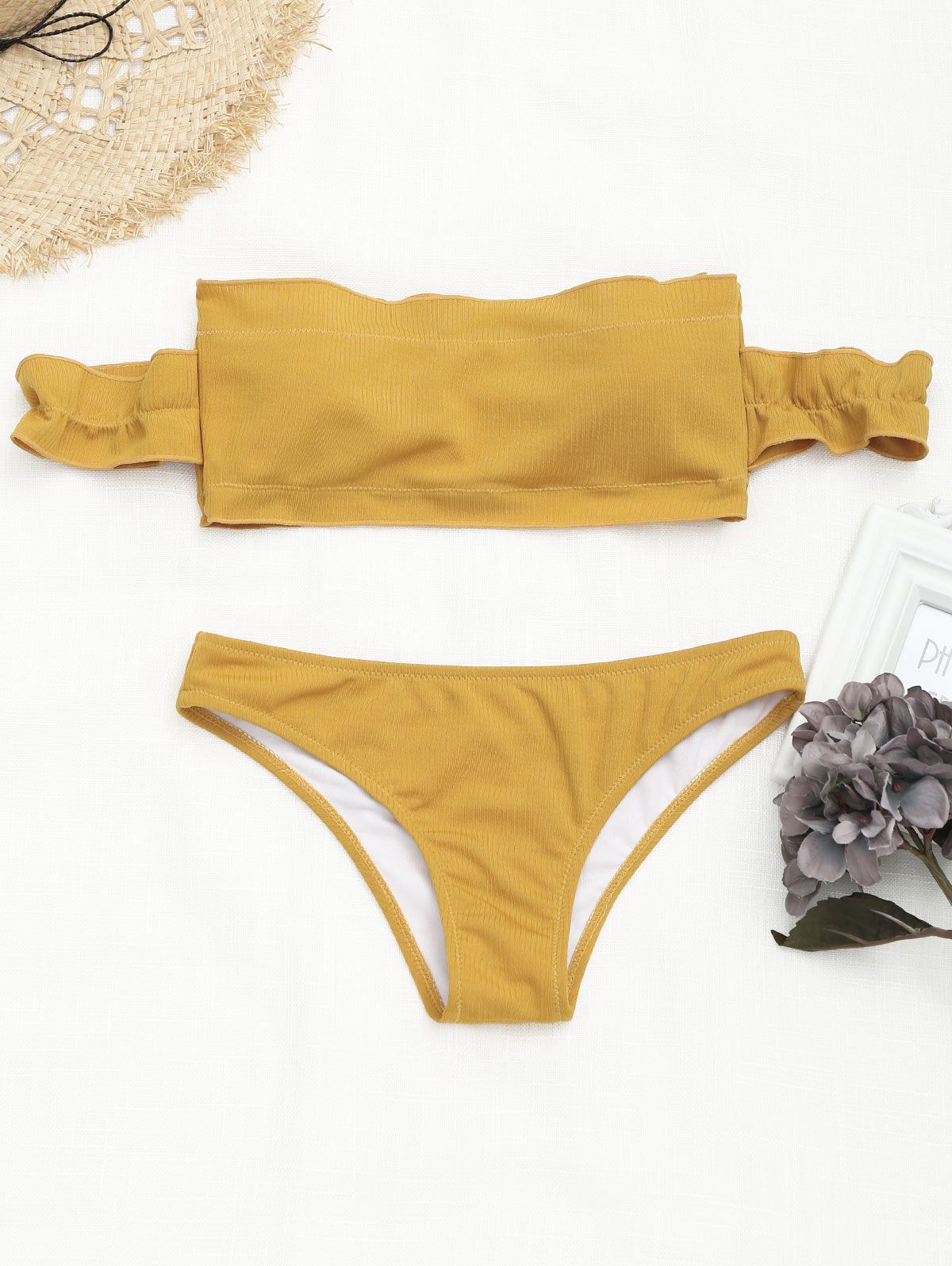 yellow off the shoulder bathing suit
