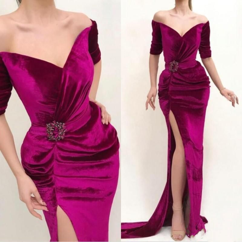 Modern Fuchsia Velvet Mermaid Prom 
