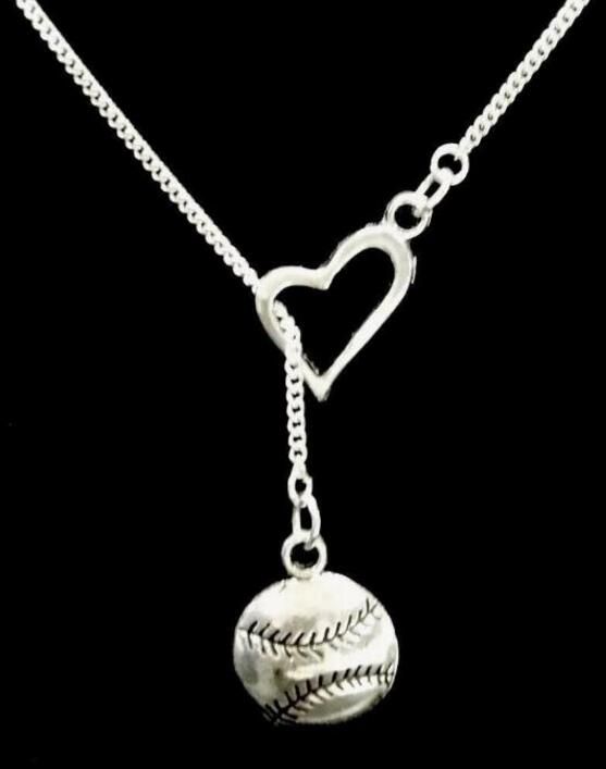 Vintage Silver I Love Softball Baseball Necklace Heart Shaped Lasso