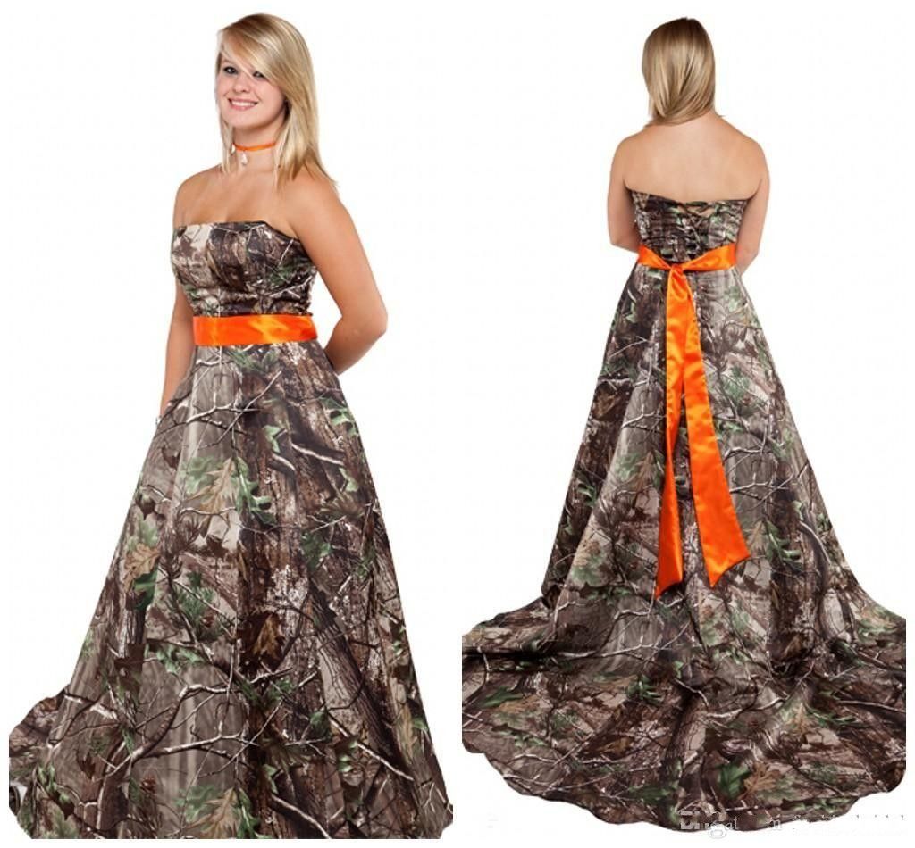 orange camo wedding dress