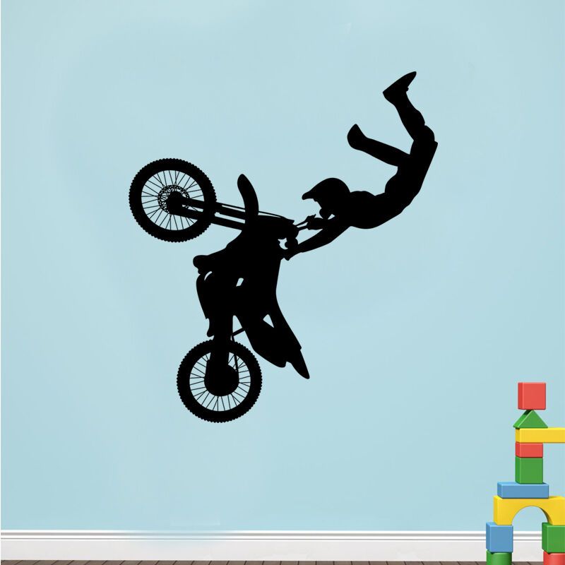 Motorcycle motocross stunt action vinyl wall art sticker boy bedroom moto bike