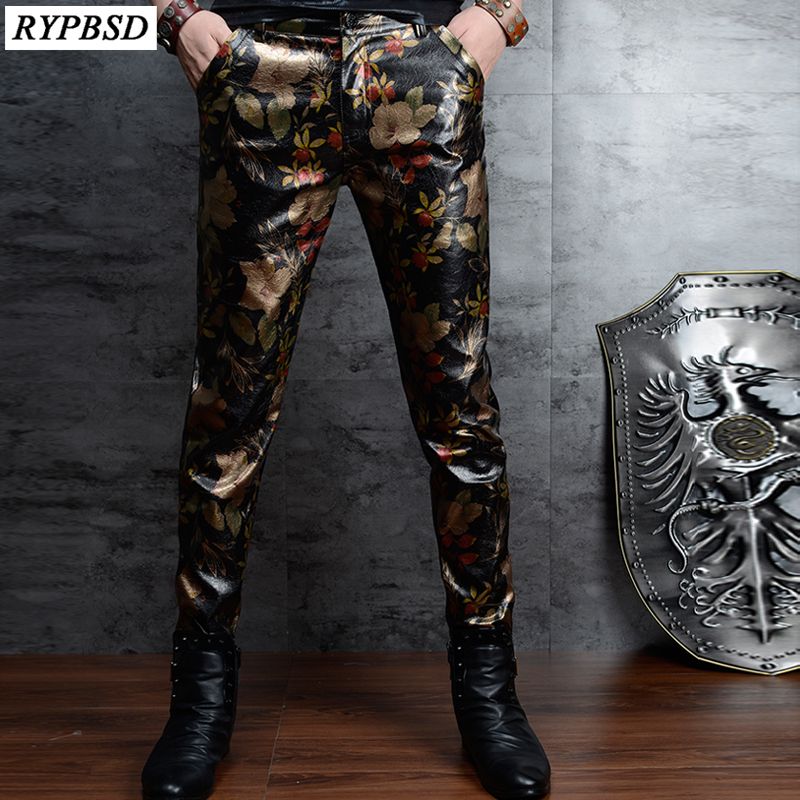 Compra Pantalones Para Hombres Floral Impreso PU Puta Piel De Cuero Coreano  Moda Slim Club De Noche Casual Para Hombre Pantalones De Imitación Barato |  Entrega Rápida Y Calidad | Es.Dhgate