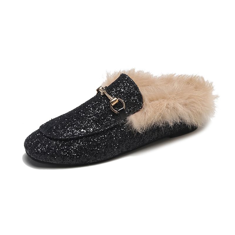 faux fur loafer slides