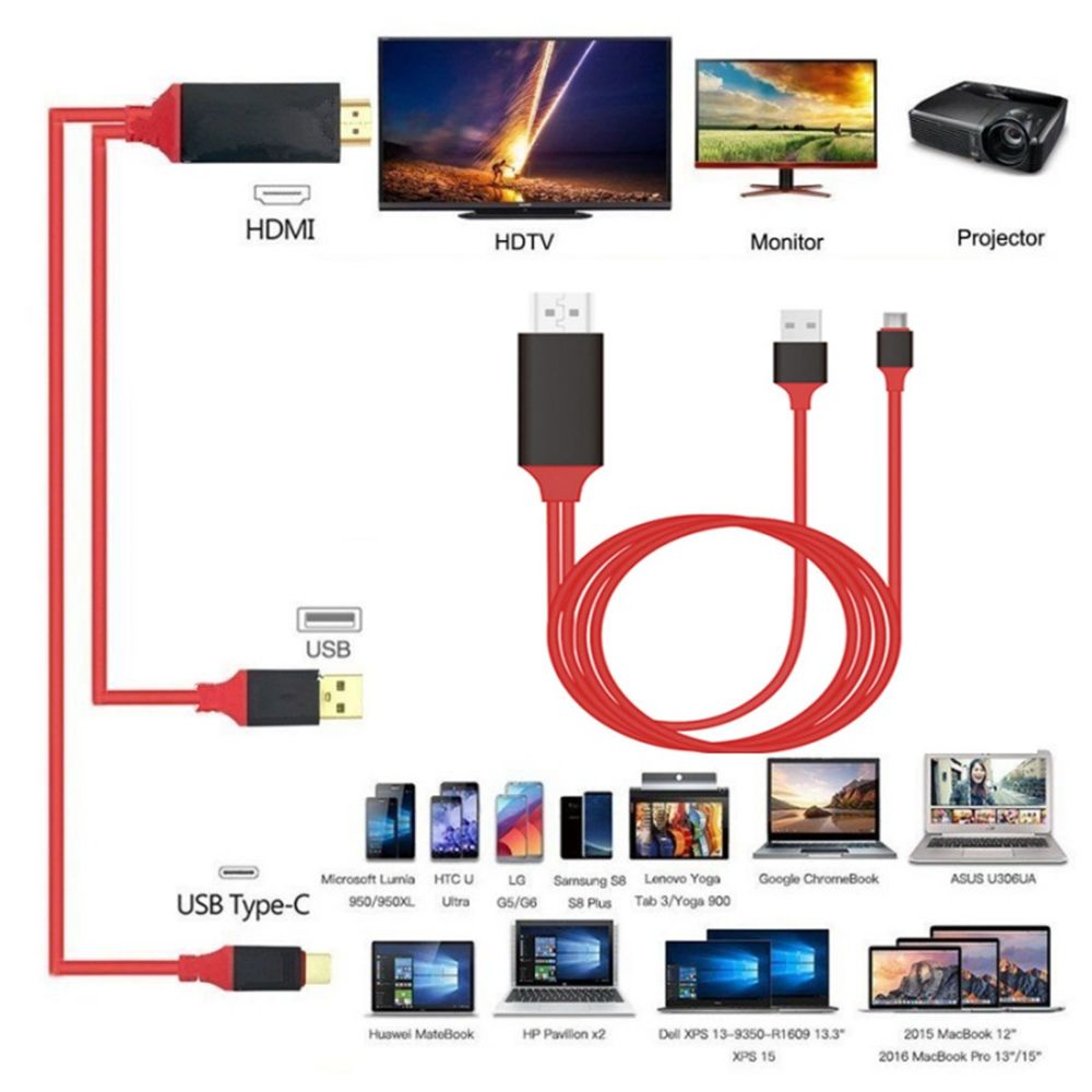 USB Tipo C HDTV HDMI AV TV Cable Adaptador Samsung Galaxy S8 S9 S10 MAC XPS Huawei 