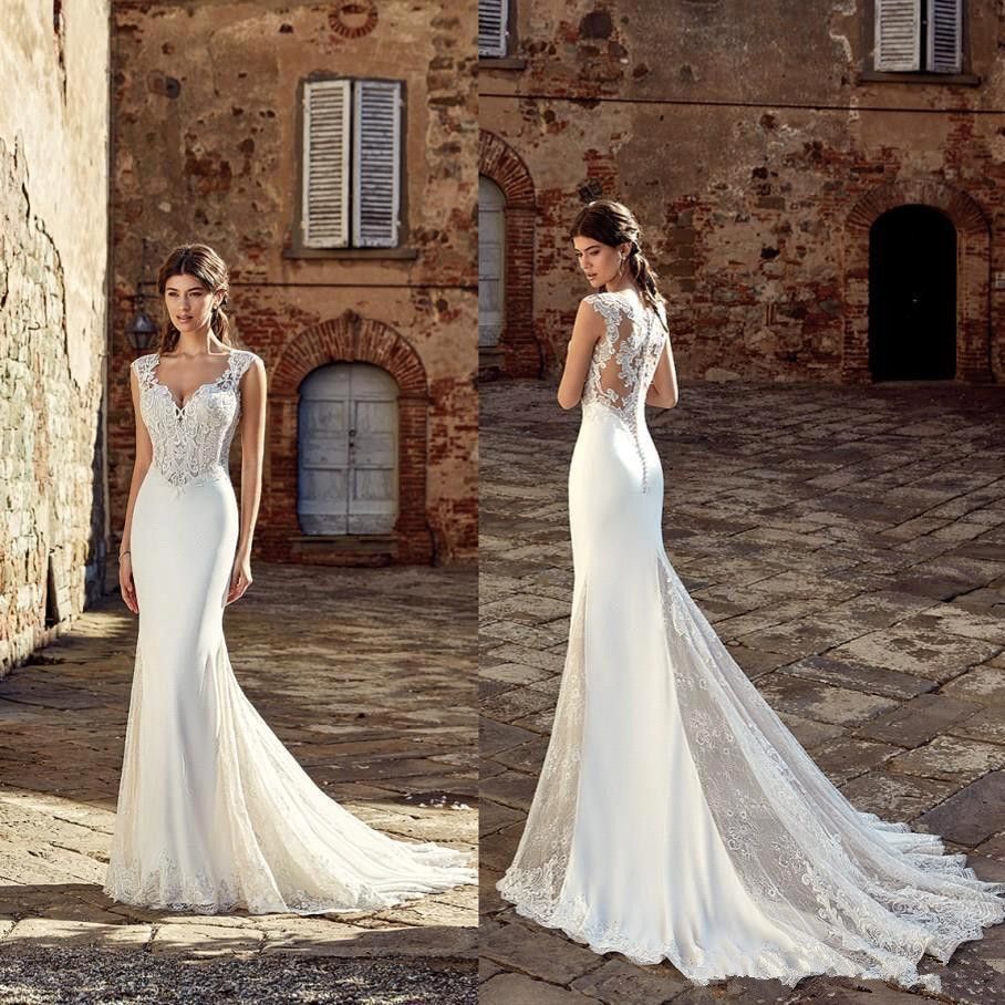 Acquistare 2019 Abiti Da Sposa In Stile Country Di Primavera 2019 Con  Maniche A Prova Di Cappello Bottone Back Court Court Treno Pizzo Chiffon  Spiaggia Abiti Da Sposa Economico | Consegna Veloce