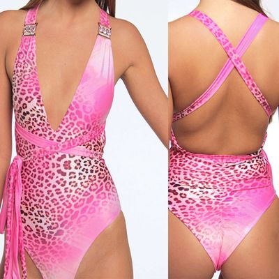 pink leopard bathing suit