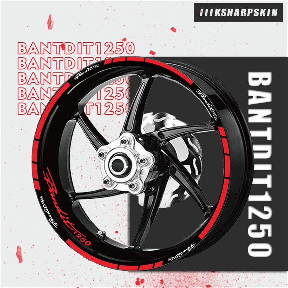 UKEN Sticker wheel Rim Suzuki Bandit 1250 S 1250S Red White strip tape vinyl adh