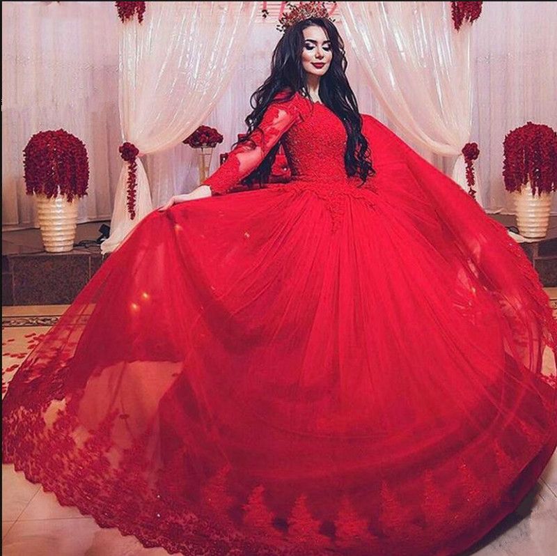 red vintage ball gown