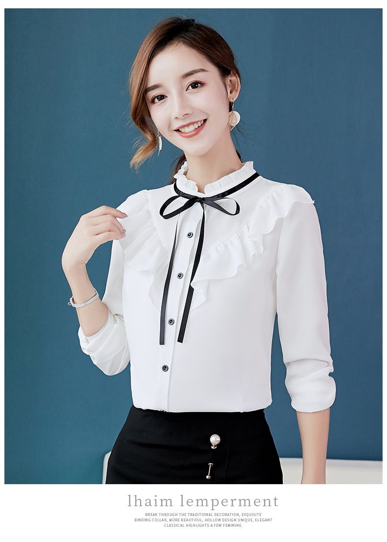 Otoño 2018 Mujer Camisa blanca Camisa de larga con volantes coreanos Ropa Mujer Streetwear Blusa