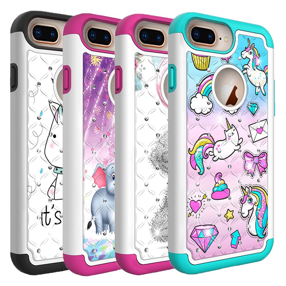 For Iphone 8 Plus Case Luxury Diamond Bling Rhinestone Case Hard PC