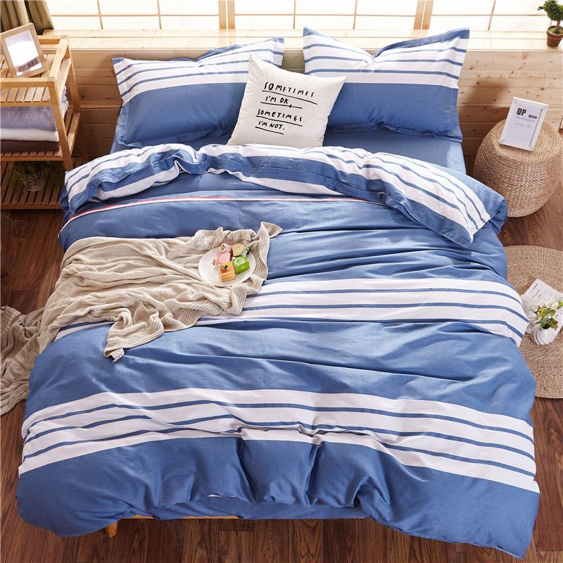 White Blue Striped Duvet Cover Sets For Single Double Bed Kids