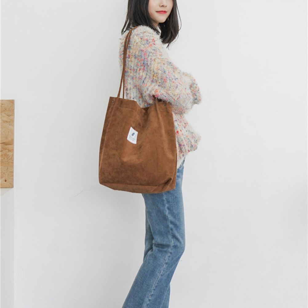 High Capacity Women Corduroy Tote Ladies Casual Shoulder Bag