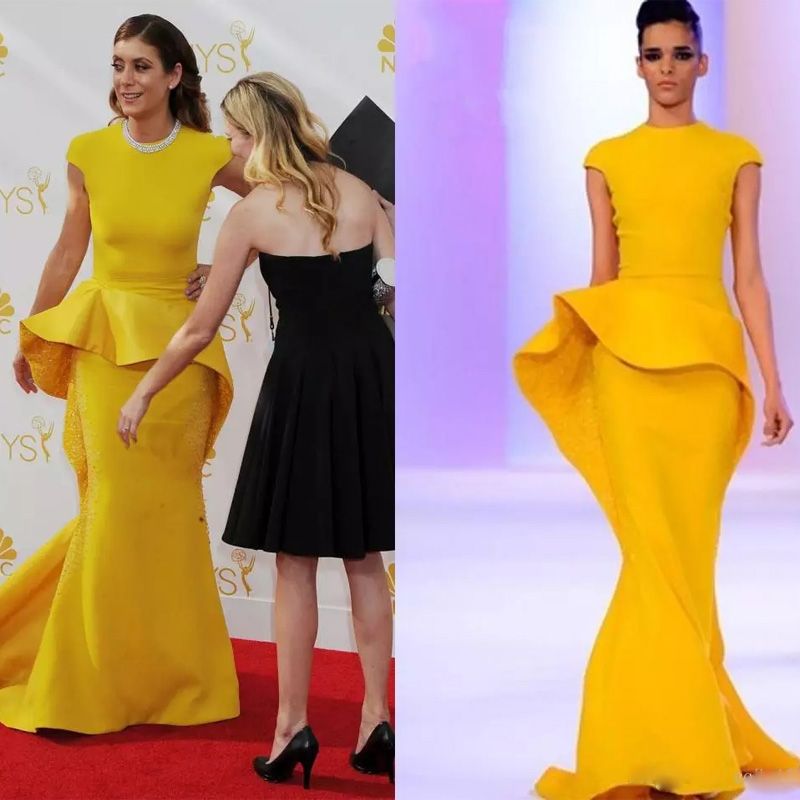 mustard color evening gown