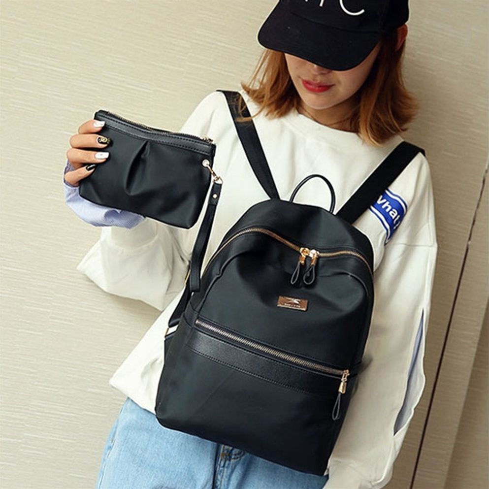 2 unids / Mujeres de la Mochila Negro Mochila Con Pequeño Bolso de LA PU