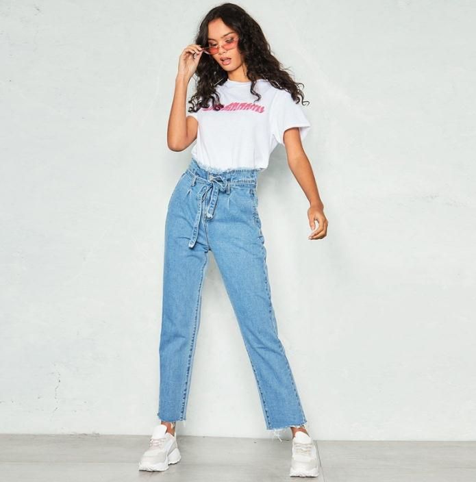 Compra Moda Mujer Pantalones De Cintura Alta Volantes Cinturón De Lazo OL  Lady Trouser Denim Look Pantalones Anchos De Pierna Ancha 2019 Pantalones  Femeninos A Juego Barato | Entrega Rápida Y Calidad 