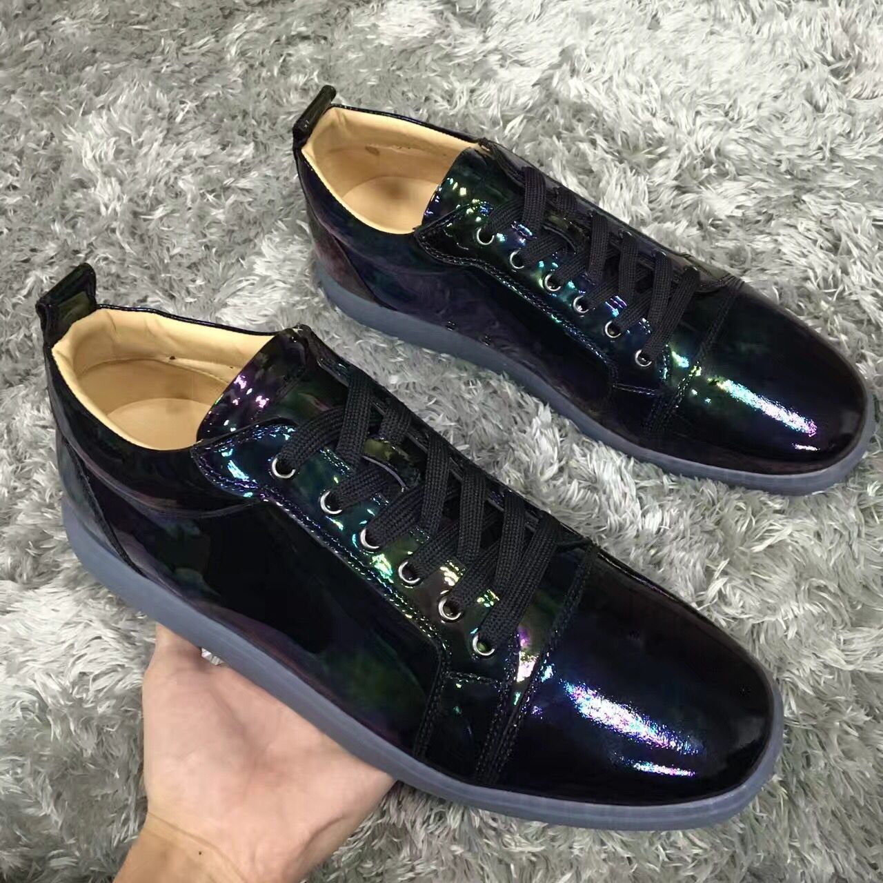 black shiny sneakers