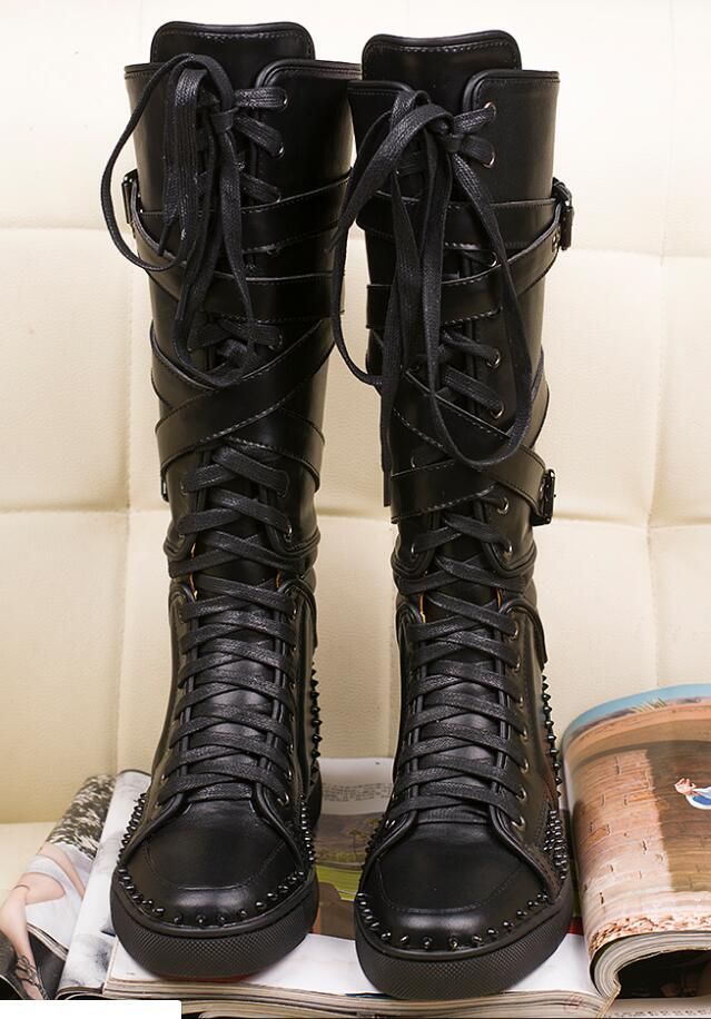 red bottom flat boots