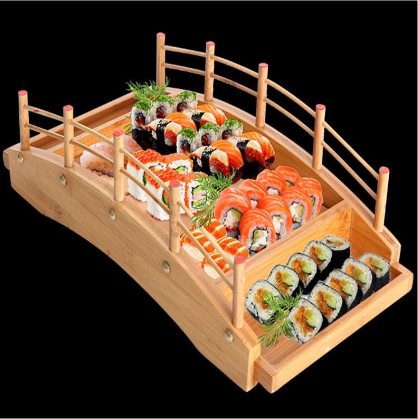 Small Plato de Barco Sushi japonés para el hogar Show Restaurante Bandeja de Sushi de Madera ROKF Bandeja de Sushi para Servir