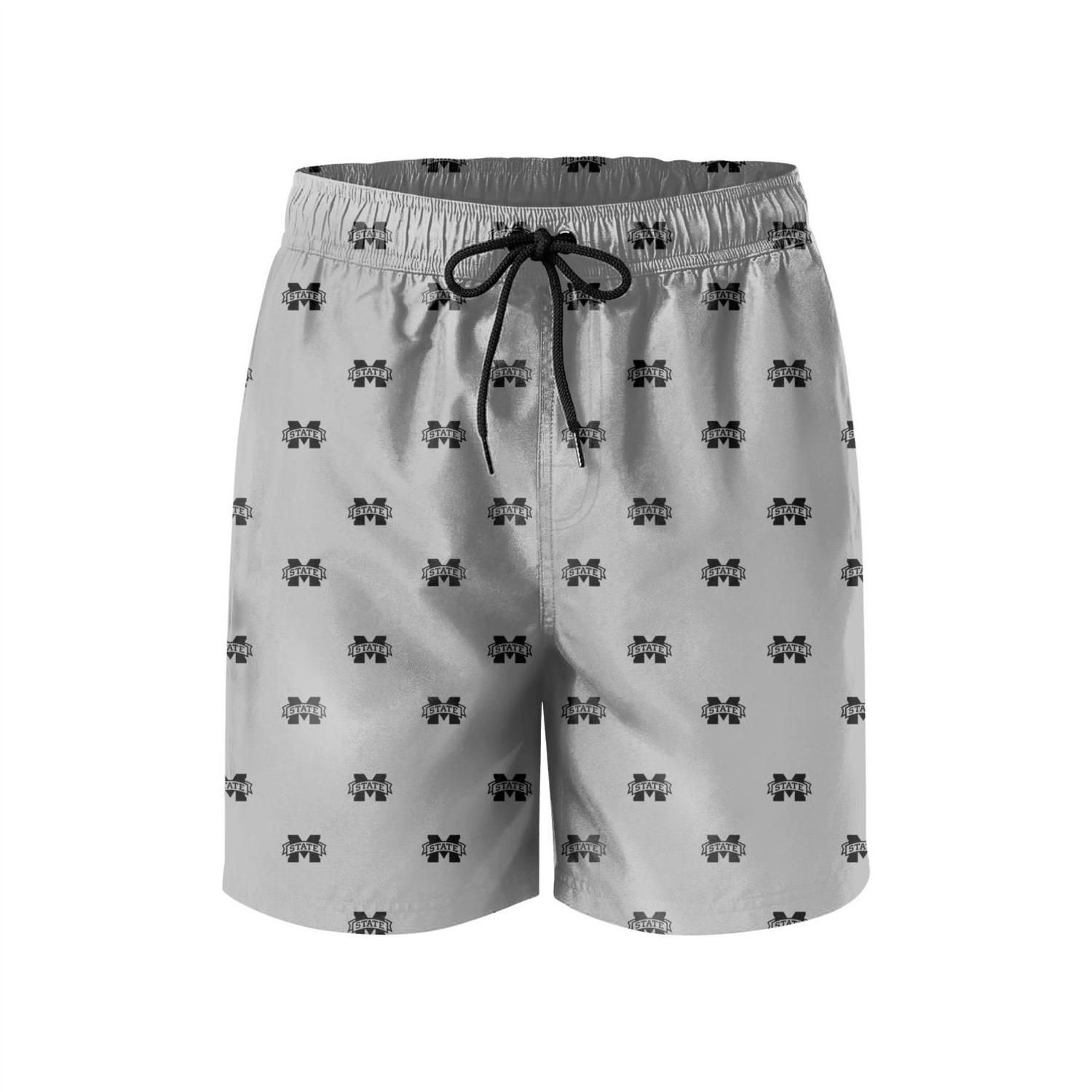 mens black and white striped swim trunks