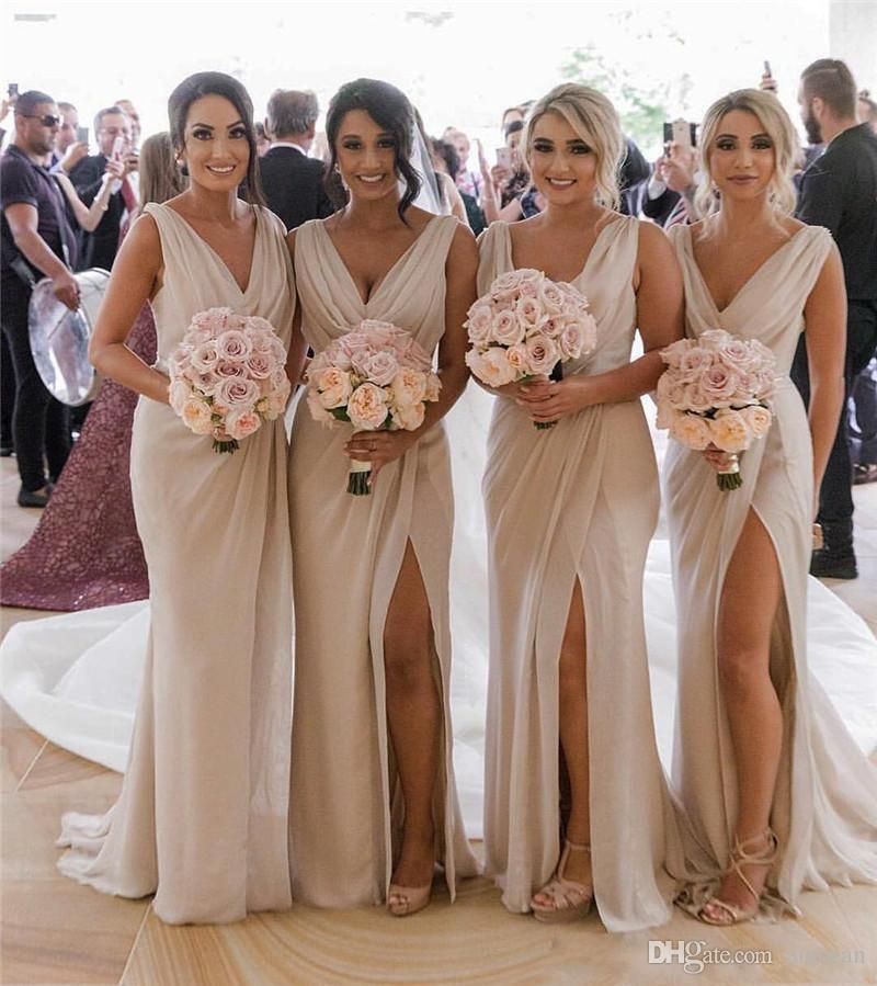 Elegant Bridesmaids Dresses 2019 Plus Size Cheap Country Mermaid V