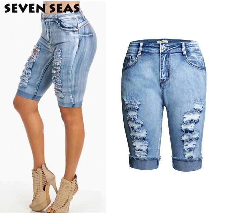 high waisted denim shorts knee length
