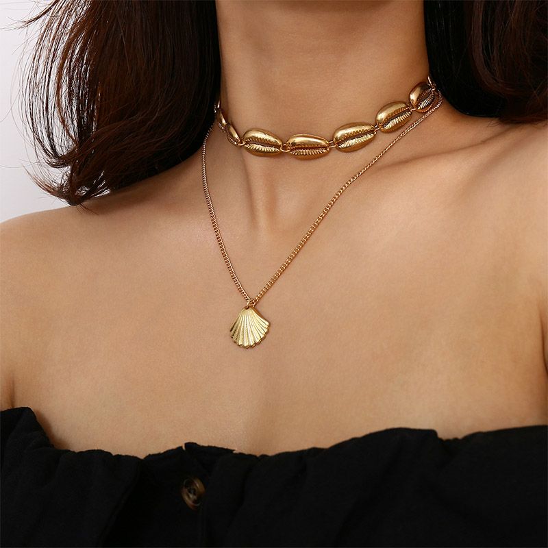 Women Metal Shell Choker Necklaces Pendants Bohemian Chain Necklace Gold J2 CL 