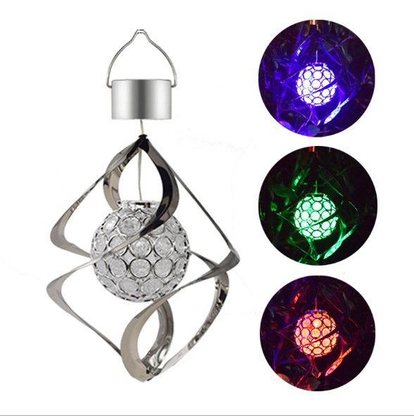 Solar Power LED Light Wind Spinner Chimes Spiral Garden Courtyard Hanging Lamp