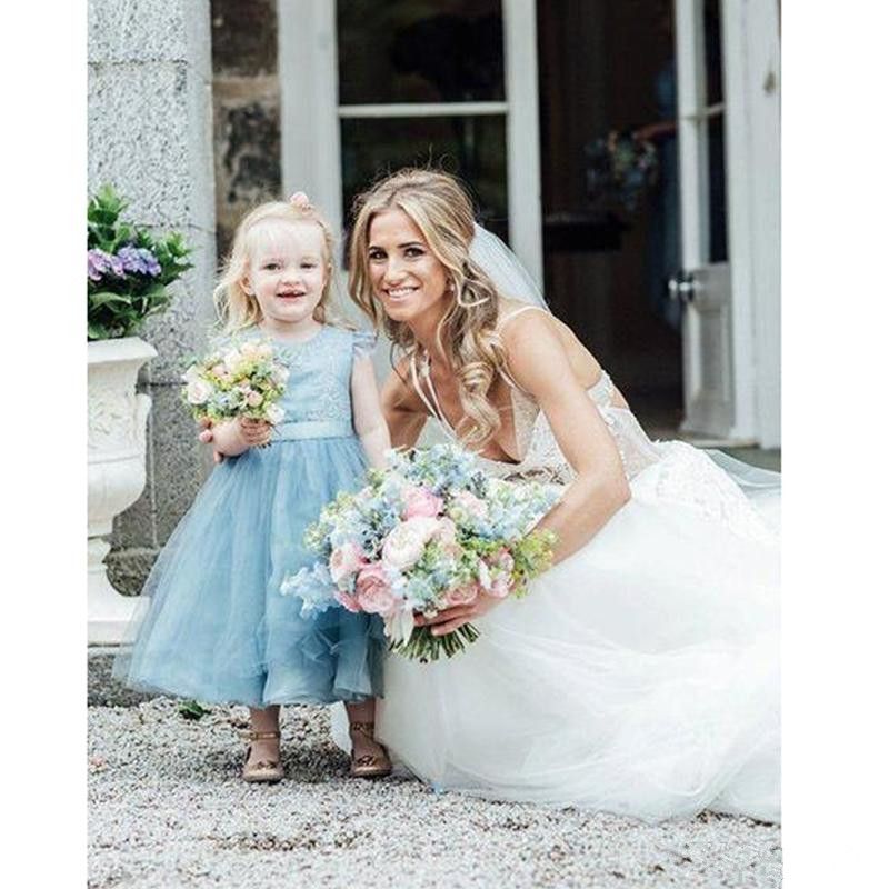 blue grey flower girl dresses