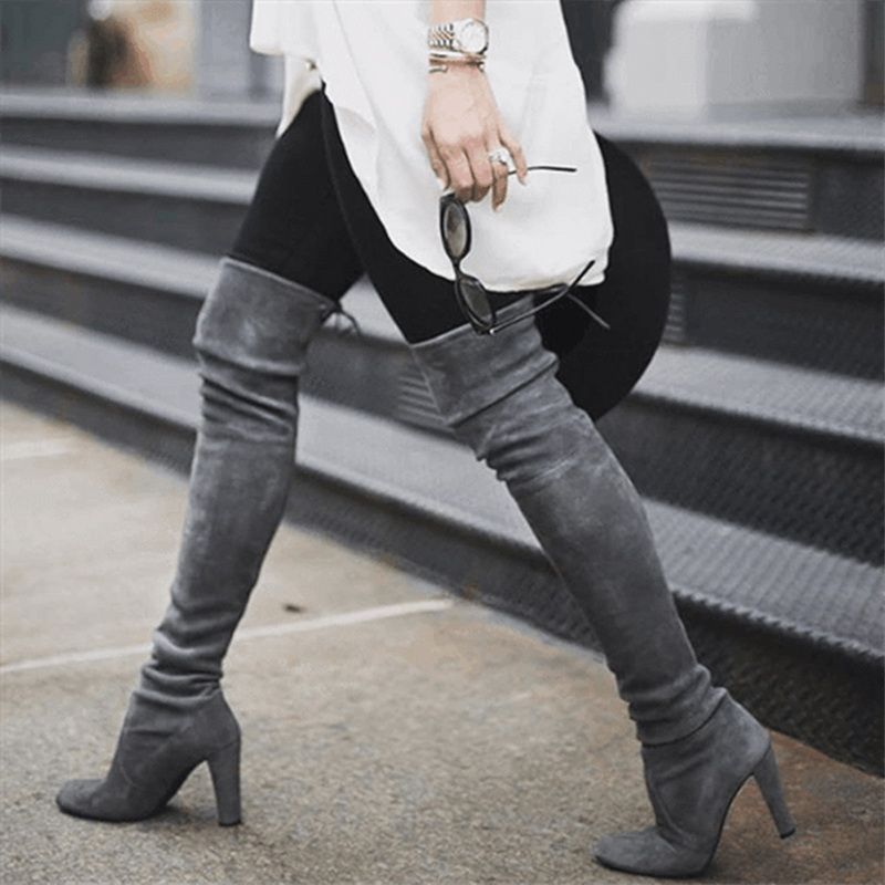 Women High Block Heels Over The Knee Shoes Thigh High Lace Up Boots Winter Shoes