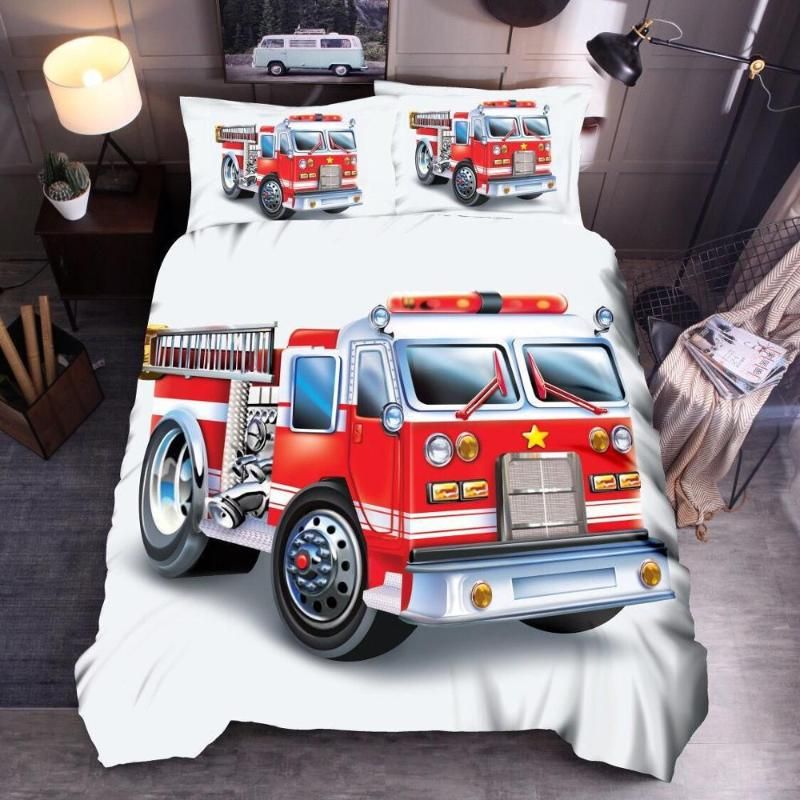 3d Printed Fire Truck Duvet Cover Set For Kids 2 Single Queen King