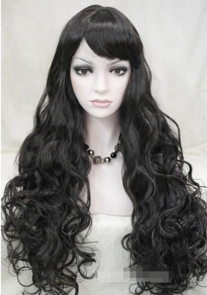 Natural Black Long Curly Fluffy Spike Women Ladies Wig Rupaul Wigs