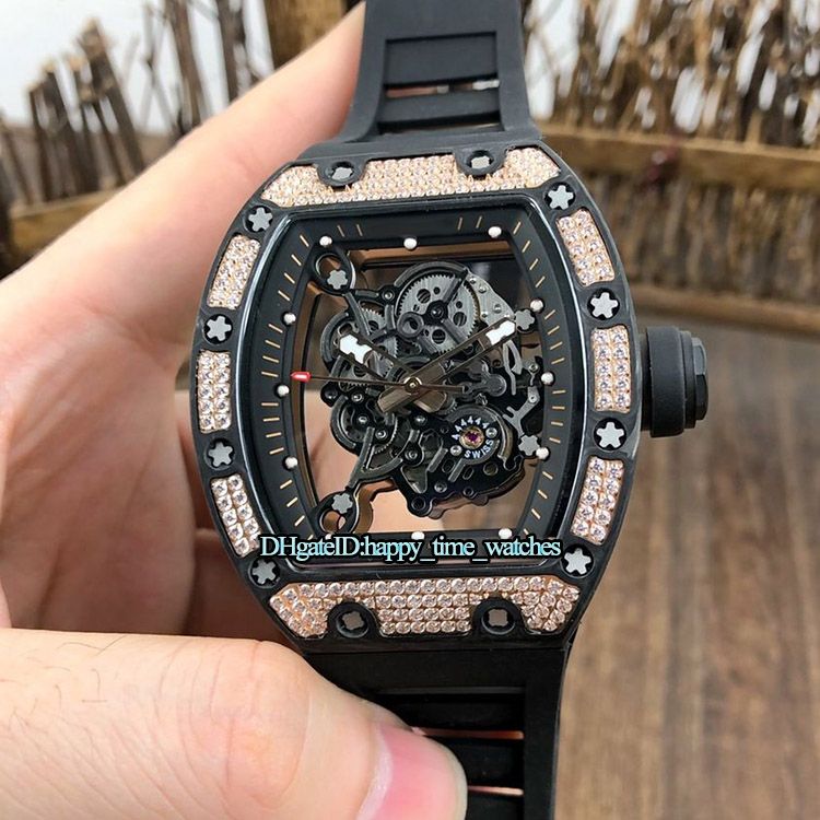 Best Edition New RM055 NTPT Carbon Fiber Case Diamond Bezel Skeleton 