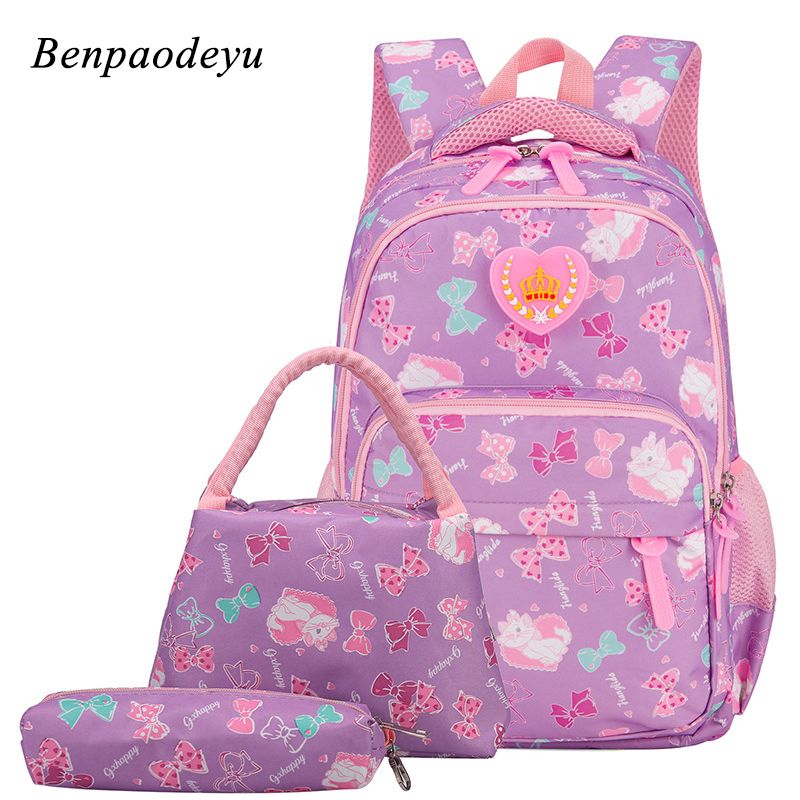 Girls Primary School Bow Backpack And Bag Set Waterproof Children