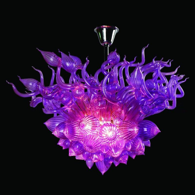 Flower Pendant Lamps Blue 24 Inches Hand Blown Glass Chandelier LED