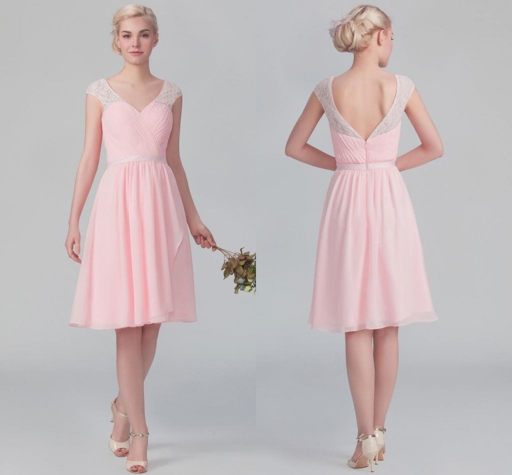 pink chiffon dress knee length