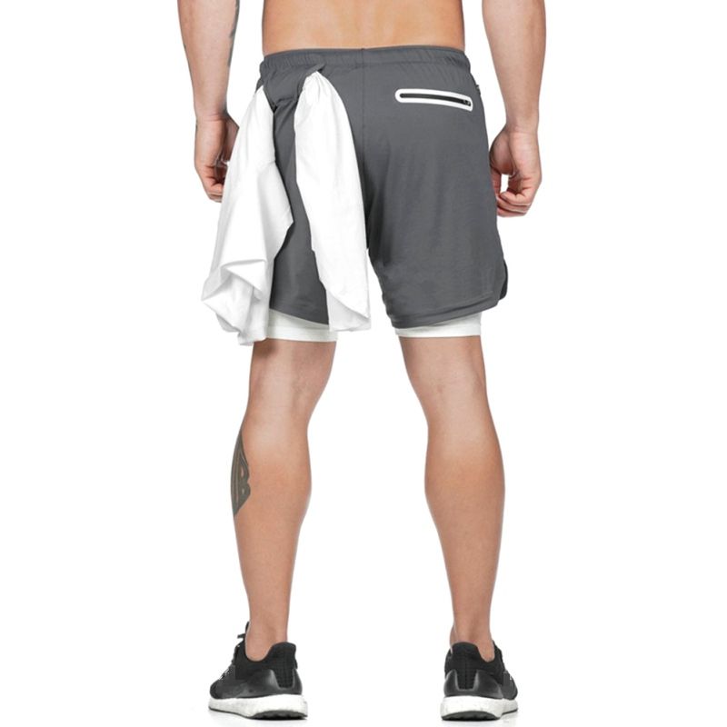 mens double layer running shorts