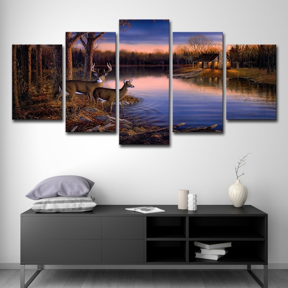 None brand Cerf for/êt Coucher de Soleil Nature Paysage Art Peinture Toile Affiche Mur d/écor /à la maison-60x90cm sans Cadre