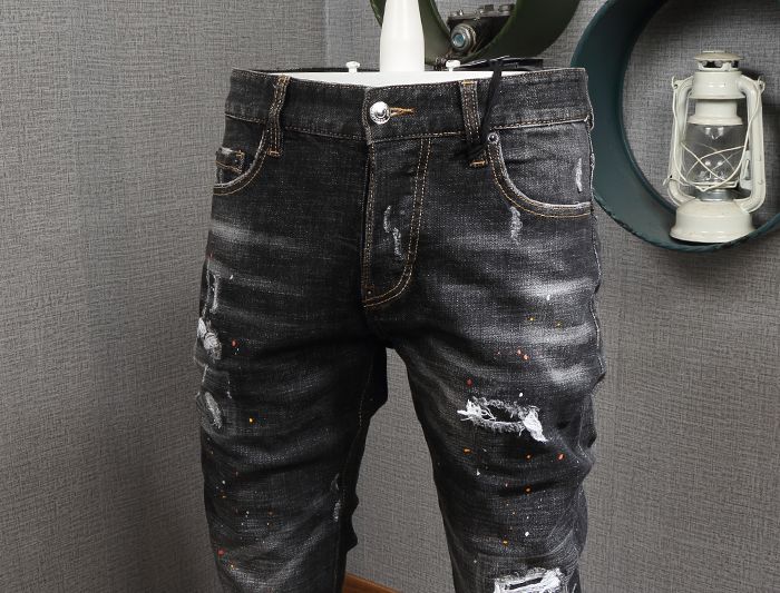New Black Damage Jeans Men Popular 