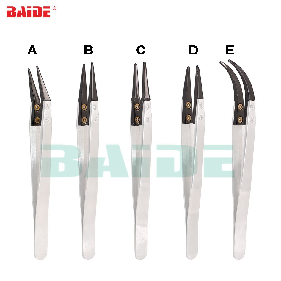 Ceramic Tips Tweezers Stainless Steel Handle Straight Aimed Tweezers For Coils