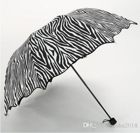 cebra Fold quitasoles lluvia Negro Recubrimiento soleado y lluvioso Proteja paraguas para