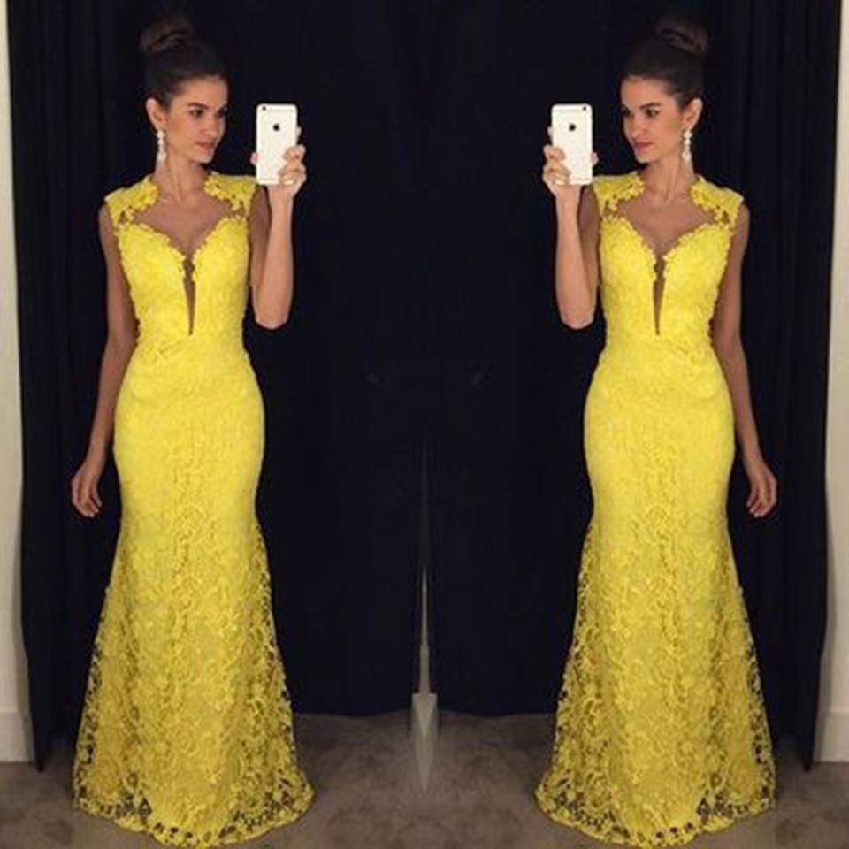 Compra Vestido De Encaje Vestidos De Noche Largos 2019 Nueva Palabra De  Longitud Elegante Fiesta Formal Robe De Soiree Vestidos De Fiesta Largos En  Amarillo Vestidos De Fiesta Barato | Entrega Rápida