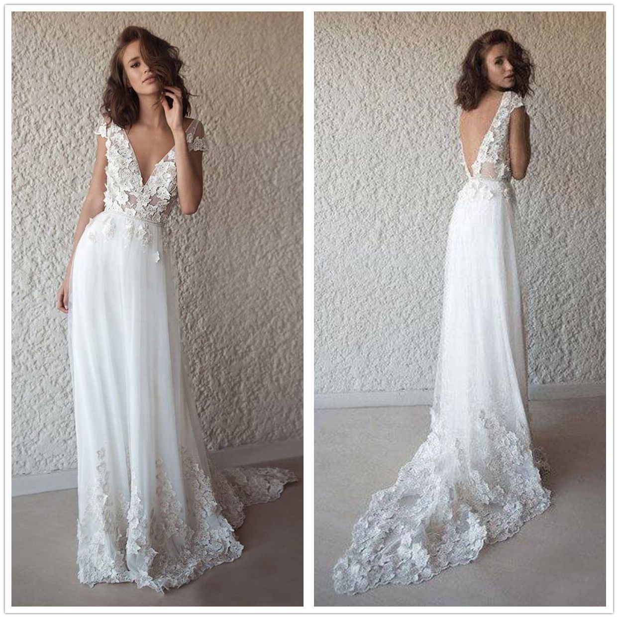 bohemian a line wedding dress