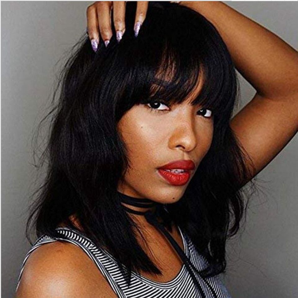 Black Bob Wig Short Synthetic Black Mixed Dark Brown Wigs For