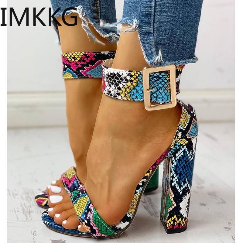 colorful snake print heels